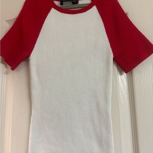 Red and White Women's Raglan Ribbed Tee